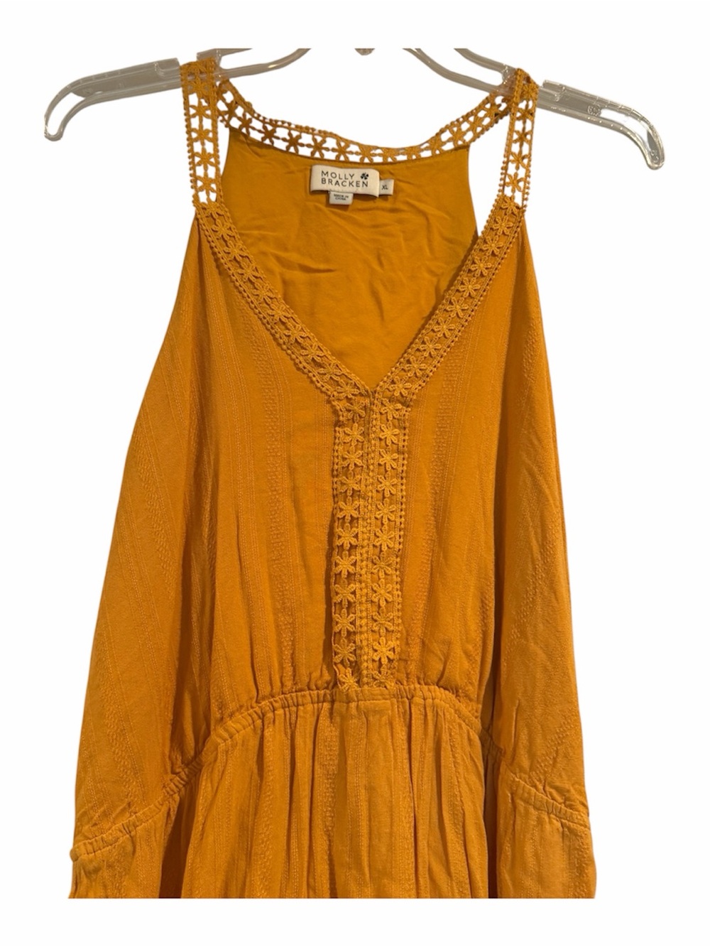 MOLLY BRACKEN MUSTARD YELLOW LACE TRIM MIDI DRESS - Picture 6 of 9